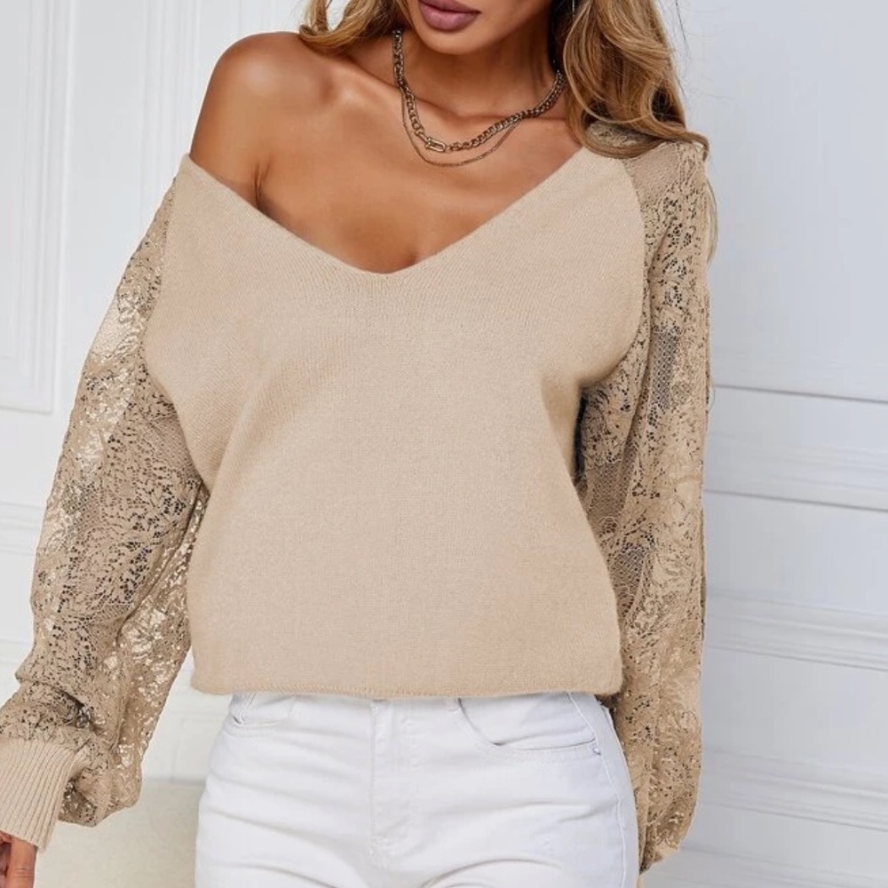 Boho lace raglan sleeve sweater light gray - Picture 10 of 15